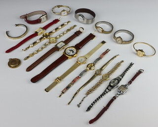 A vintage gilt and enamelled Sarcar Rotary International fob watch and minor wristwatches 