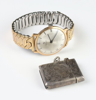 A gentleman's vintage gilt cased Carronade wristwatch on an expanding bracelet together with original box and receipt and an Edwardian silver vesta 