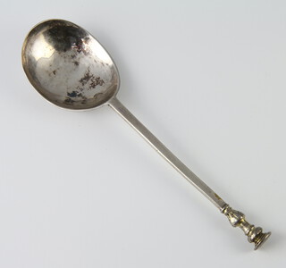A Charles I style silver seal top spoon, engraved ? B L F 66, 52.4 grams, 18cm, rubbed makers marks and dates 