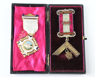 A silver gilt Masonic jewel Mid Sussex no.449 together with a modern gilt and enamelled Royal Masonic Institution for girls ditto