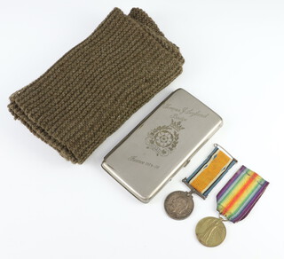 A World War One pair to 3941 Pte.J.Leyland.D. of Land.O.Y together with a First World War cigarette case engraved to Trooper F Leyland and with scarf 
