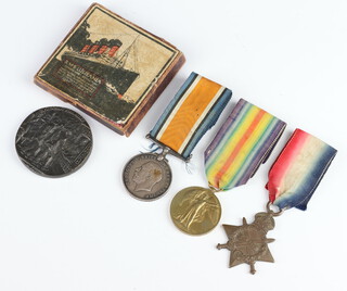 A World War One trio of medals 1914-15 star, Victory and War Medal to DM2/075968 Pte. J.Cunliffe.A.S.C together with a Lusitania medal 