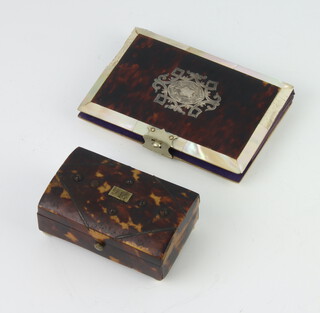 A Victorian tortoiseshell and mother of pearl purse (missing 2 sections of mother of pearl) together with a tortoiseshell trinket box (loose lid) 