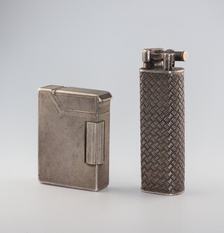 A lady's Dunhill silver cigarette lighter with mesh decoration and an engine turned ditto 