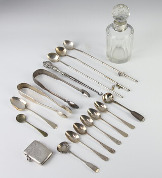 An Edwardian silver vesta, rubbed marks and minor silver cutlery, weighable silver 204 grams 