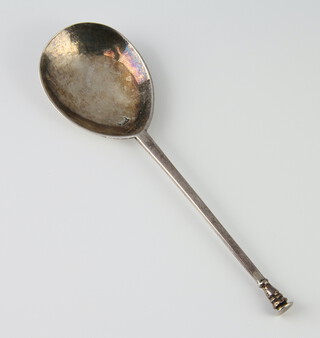 A Charles I style silver seal top spoon, makers mark RC, 15.5cm, an ex gilt bowl, rubbed marks 25.9 grams