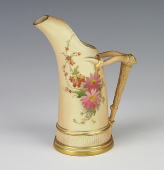 A Royal Worcester blush porcelain vase with rustic handle decorated with flowers 1116 16cm 