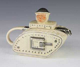 A Sadler Winston Churchill novelty tank teapot with silvered decoration 22cm  