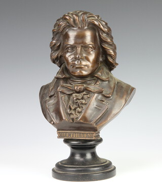 An earthenware bust of Beethoven by R Uffricht 33cm 