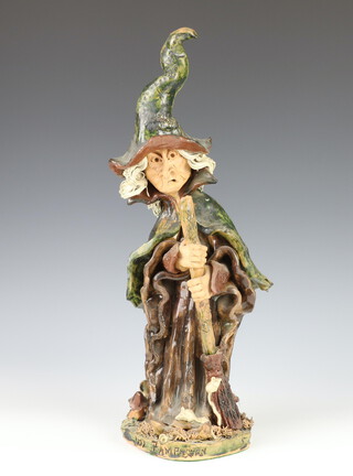 A Joy Pamphilon ceramic figure of a standing witch with mice at her feet 25cm 
