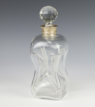 A silver mounted waisted decanter with Edwardian silver collar Birmingham 1911, maker Hukin & Heath 21cm 