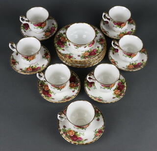 A Royal Albert Old Country Roses part tea set comprising 7 small tea cups, 8 saucers, 6 small plates and a sugar bowl 