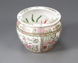A modern Chinese jardiniere, the interior decorated with carp, the exterior decorated with figures 30cm 
