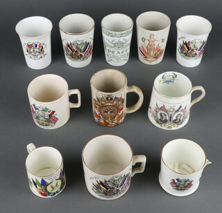 An interesting collection of transfer print commemorative  WW1 peace mugs and beakers