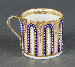 A 19th century Derby coffee can with blue and gilt decoration