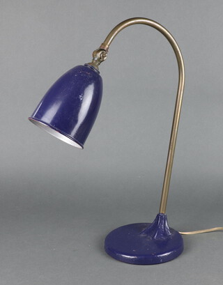 A mid-Century iron and brass blue painted anglepoise style lamp 46cm h x 15cm diam. 