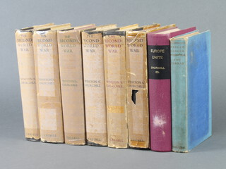 Winston S Churchill, volumes 1 - 6 "The Second World War" published by Cassell & Co. 1948, with dust wrappers (some sellotape and damage to dust wraps) together with Winston S Churchill "Europe Unite" published by Cassell 1950 (tear to first page, mark to spine) and 1 volume Roy Farran "Winged Dagger" published by Collins reprinted 1950  