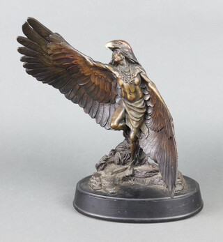Franklin Mint, after Don Garrett, a bronze figure "One With The Eagle" 30cm x 32cm x 14cm 
