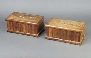 Two Continental inlaid musical trinket boxes in the form of books, the lids inlaid birds and with secret to the base 11cm x 24cm x 12cm 