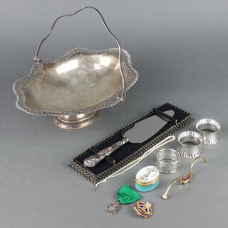 A silver plated swing handled basket and minor wares 