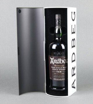 A 70cl bottle of Ardbeg 10 year old non chill-filtered single malt whisky, with metal presentation tin 