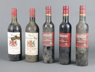 Two bottles of 1989 Chateau des Rocs Lussac St Emilion red wine and three 50cl bottles of 1993 Grand-Figeac St Emilion  