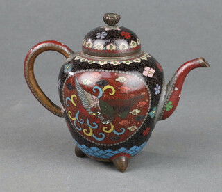 A black ground cloisonne enamelled teapot 10cm x 4cm 