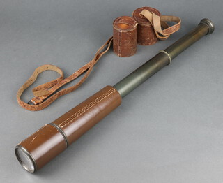 Broadhurst, Clarkson and Company, a 3 draw leather bound telescope marked Broadhurst, Clarkson and Company, 63 Farringdon Road, London, EC 
