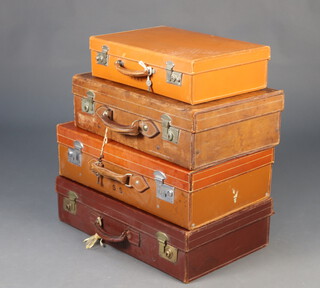 A leather suitcase with chrome mounts 17cm x 61cm x 39cm (some scuffing), 1 other 17cm x 66cm x 41cm and 1 other 19cm x 65cm x 39cm and a light brown attache case 13cm x 51cm x 33cm 