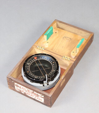 A Type P4A Military compass no.21769T, the interior of the wooden box marked August 1942 15cm h x 23cm w x 23cm d 
