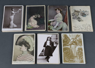 100 Victorian and later black and white and coloured postcards of beauties 
