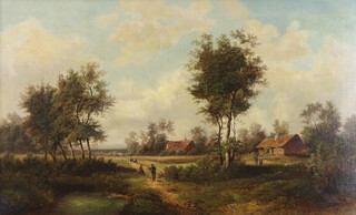 Devieux, 19th Century oil on canvas signed, figures in an extensive country landscape with distant buildings 48cm x 80cm (relined)