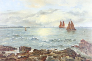 An Edwardian oil on canvas indistinctly signed, maritime study (re-lined) 40cm x 60cm 