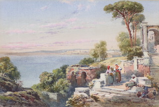 Charles Edmund Rowbotham 1892 (1856-1921), watercolour signed, Italian coastal view with figures and ruins 15cm x 22cm 