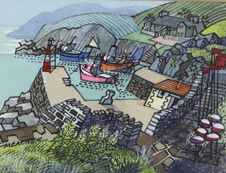 Neil Meacher (1934-2010), watercolour and pen, Cornish harbour scene 15cm x 10cm 