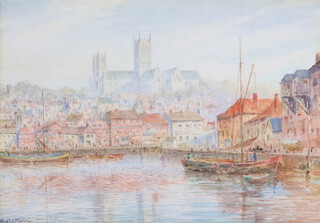 Herbert John Finn (1860-1942), watercolour signed "Lincoln Cathedral From Brayford Pool" 29cm x 40cm 