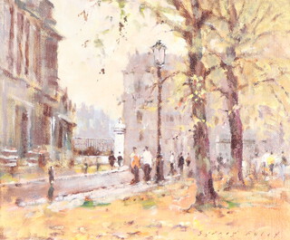 Sydney Foley (1916-2001), oil on board signed, "Autumn Leaves St James's Park" with Wapping Group of Artist's label to the back, 22cm x 27cm 