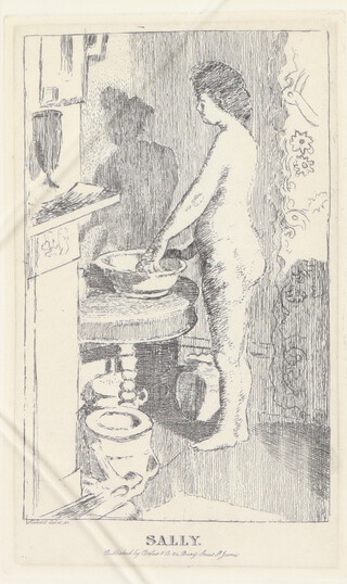 Walter Richard Sickert (1860-1942), etching "Sally" with Leicester Galleries label to the back, 17cm x 10cm 