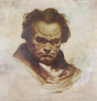 20th Century oil on canvas indistinctly signed, dated 1927 portrait of Beethoven 67cm x 67cm 