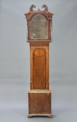 A 19th Century inlaid oak longcase clock case (no movement) 126cm h x 51cm w x 23cm d, the aperture of the hood 43cm x 30cm