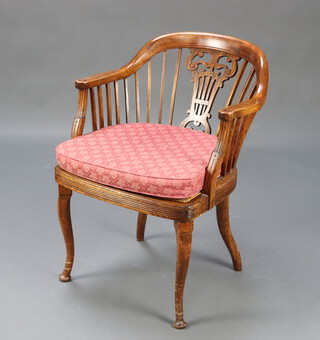 An Edwardian Thonet beech framed tub back chair with woven cane seat, raised on cabriole supports 81cm h x 59cm w x 50cm d (seat 25cm x 31cm)  