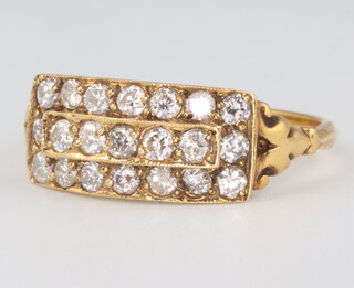 A yellow metal 3 row diamond ring approx. 0.75ct, 2.5 grams, size O 