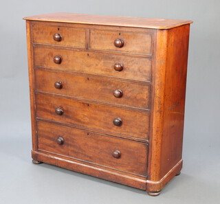 A Victorian mahogany D shaped chest of 2 short and 4 long drawers with turned handles 121cm h x 109cm w x 51cm d 