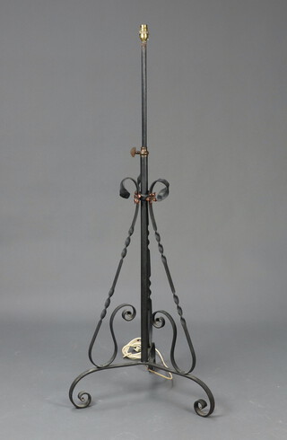 A Victorian adjustable oil lamp stand converted for use as an electric standard lamp 132cm h x 52cm 