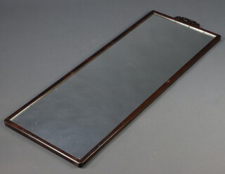 A rectangular plate wall mirror contained in a Chinese style hardwood frame 121cm x 44cm (Silvering to the mirror is showing signs of deterioration) 

