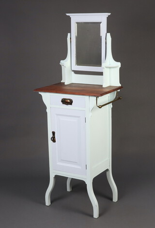 An Edwardian walnut and light blue painted pedestal ship style dressing table with swing mirror, the base enclosed by a panelled door 151cm h x 58cm w x 38cm d 