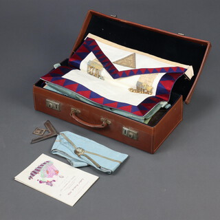 A quantity of Masonic regalia - Past Master's apron, collar and collar jewel, Master Masons apron, Royal Ark companions apron and paperwork contained in an attache case 