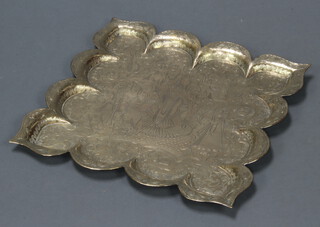 A square Eastern brass charger with lobed body 48cm x 48cm 
