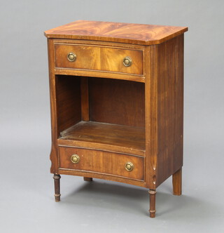 A Georgian style crossbanded and concave cabinet fitted a drawer above recess and with drawer beneath, raised on turned supports 73cm h x 50cm w x 34cm d 