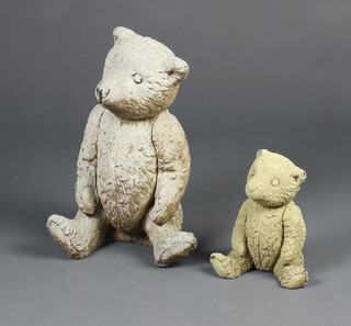 A concrete garden figure in the form of teddy bear 40cm h x 25cm w x 20cm d and 1 other 20cm x 15cm x 10cm 